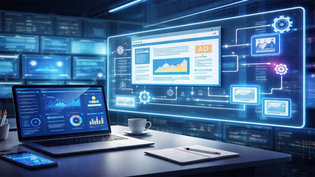 Dashboard displaying programmatic setup for websites with header bidding configuration, ad performance analytics and revenue optimization data