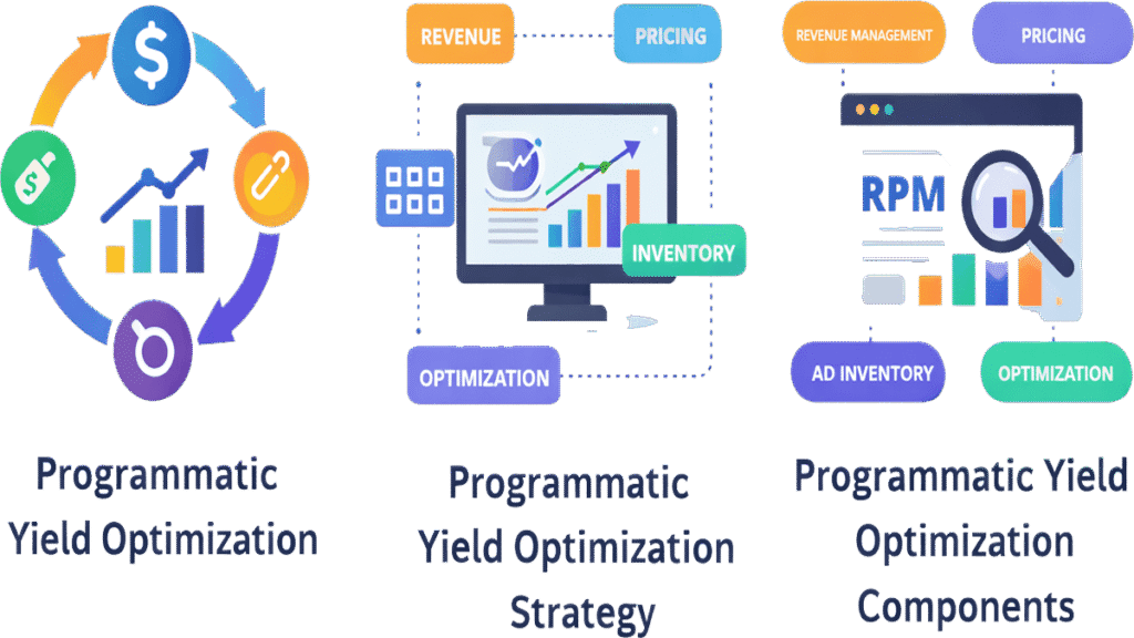 Components of programmatic yield optimization such as revenue management, ad inventory optimization, and pricing rules