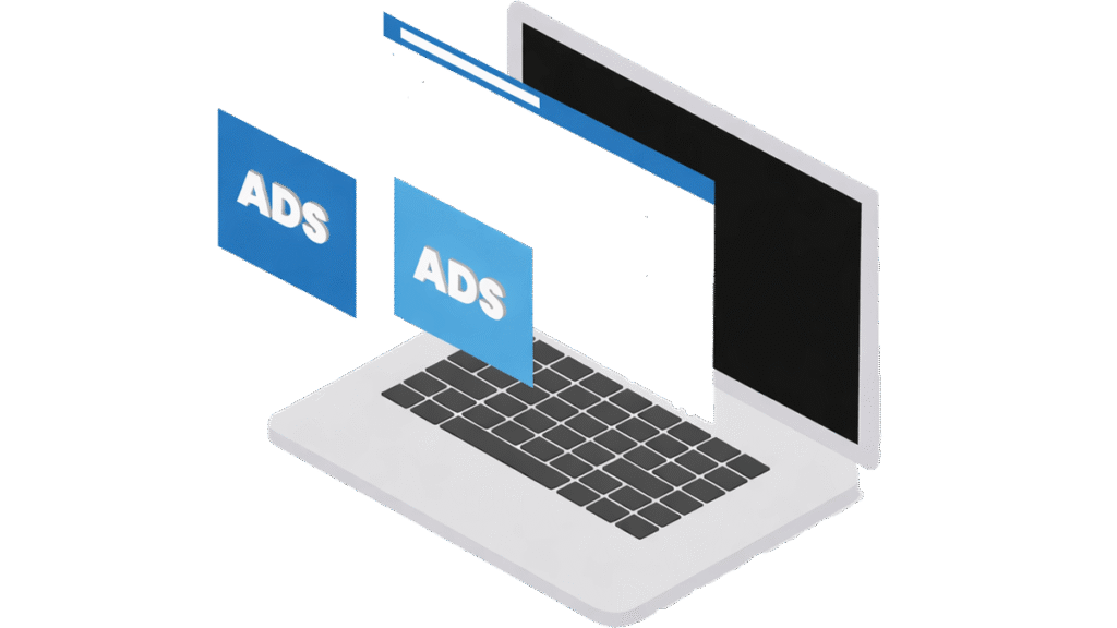 Illustration showing a publisher-side advertising setup on a digital platform